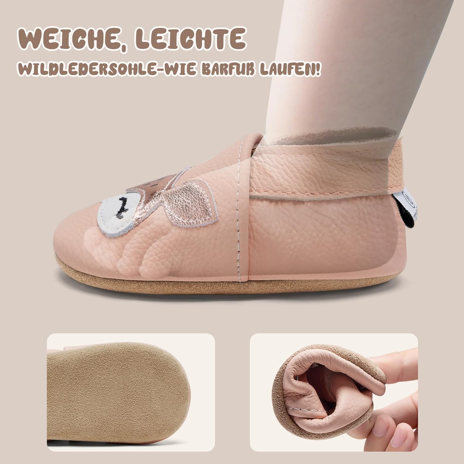 Detalle de IceUnicorn Krabbelschuhe Baby Lauflernschuhe – weiches Leder, rutschfeste Sohle