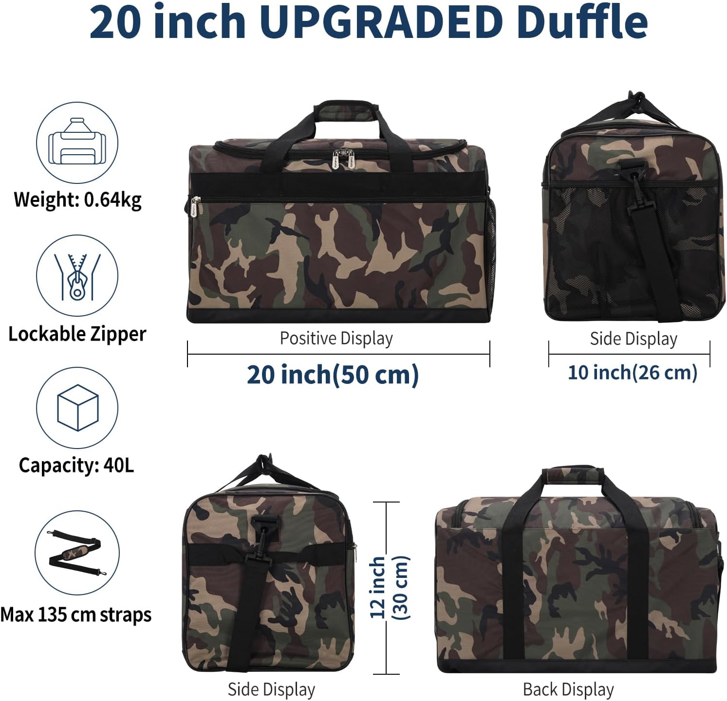 Detalle de ZZY Sporttasche 40L – Reisetasche Fitness Tasche mit Schultergurt, Camouflage