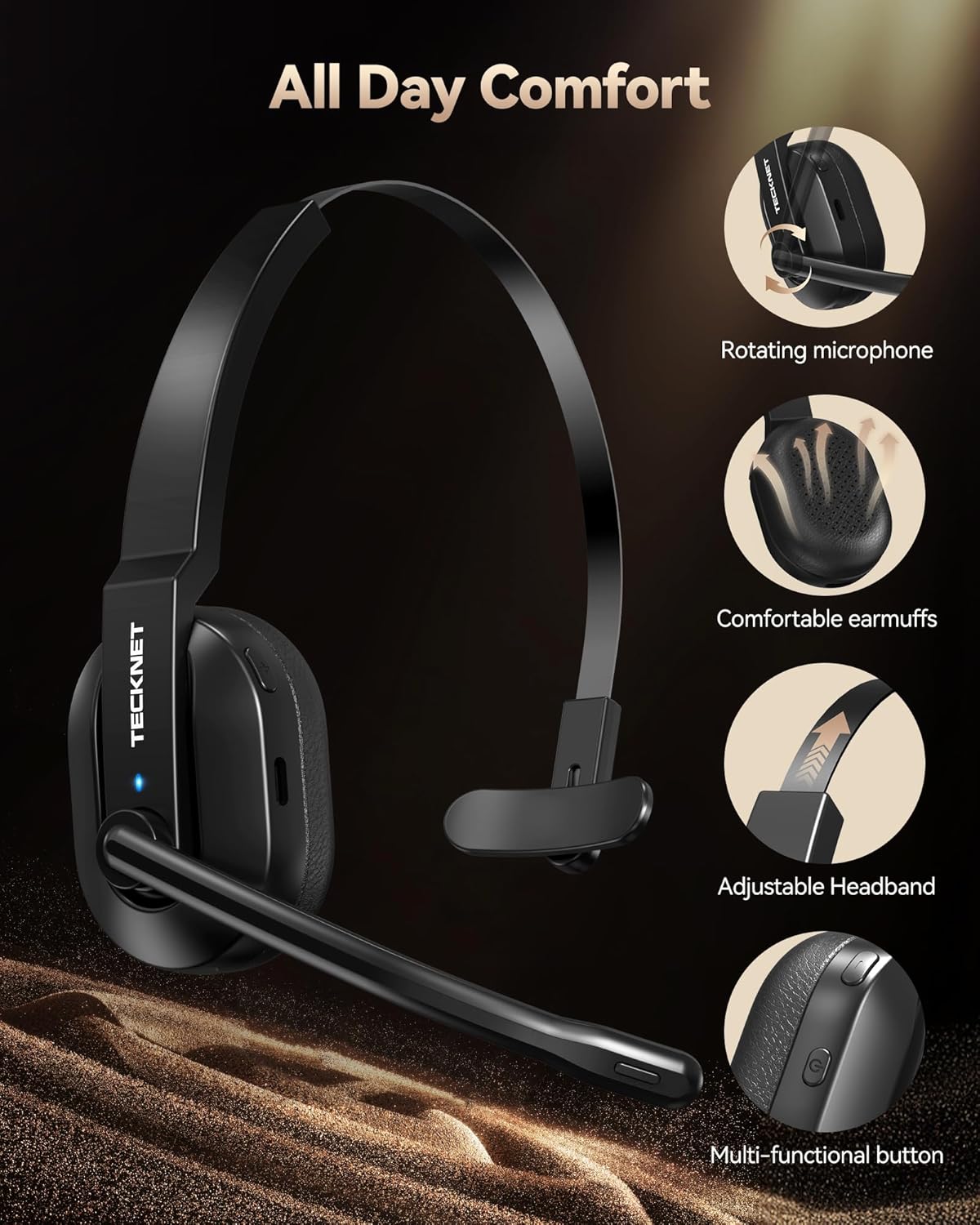 Thumbnail 5 de TECKNET Bluetooth Headset 50h Talk Time
