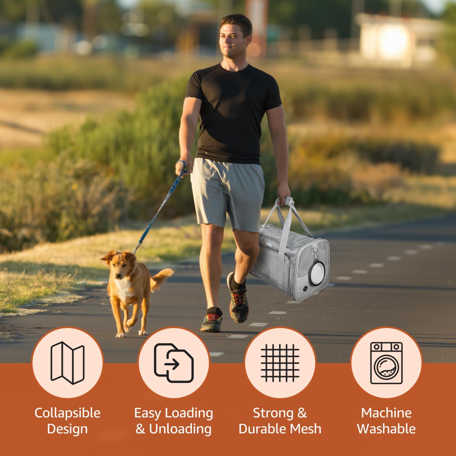 Thumbnail 6 de Nobleza Sac de Transport Extensible pour Chats et Chiens – Grand Cage de Transport Pliable et Respirante + Bol