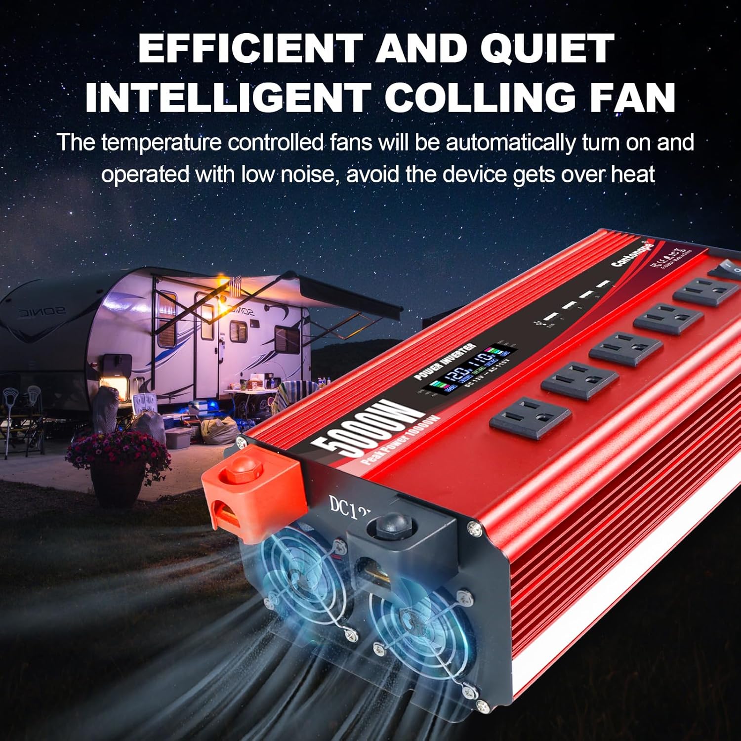 Thumbnail 6 de Cantonape 5000W Power Inverter: 12V DC to 110/120V AC with LCD, Remote, 5 AC Outlets and 4 USB, rugged for vehicles and solar