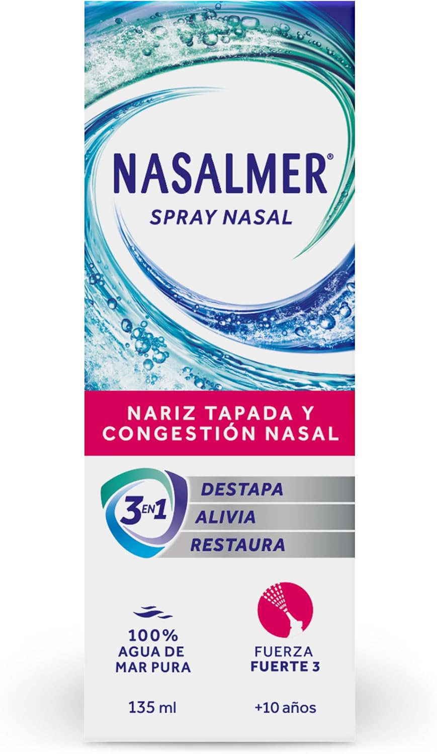 Thumbnail 1 de Nasalmer Fuerte 3 – Spray nasal de agua de mar isotónica, 135 ml, para congestión en adultos y niños a partir de 10 años
