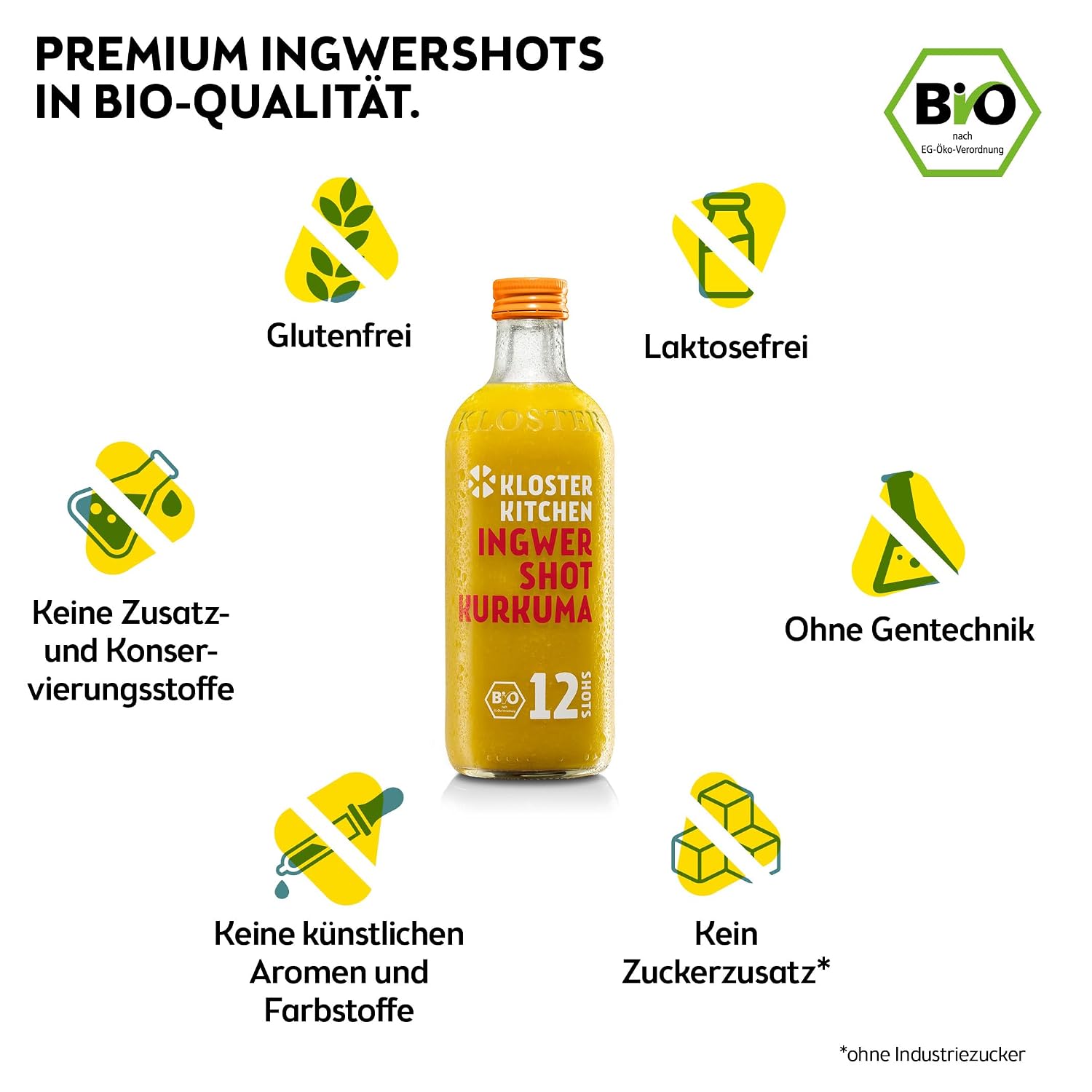 Detalle de Kloster Kitchen Bio Ingwer Shot Kurkuma (12 Shots) in Glasflasche – vegan, ohne Zusatzstoffe