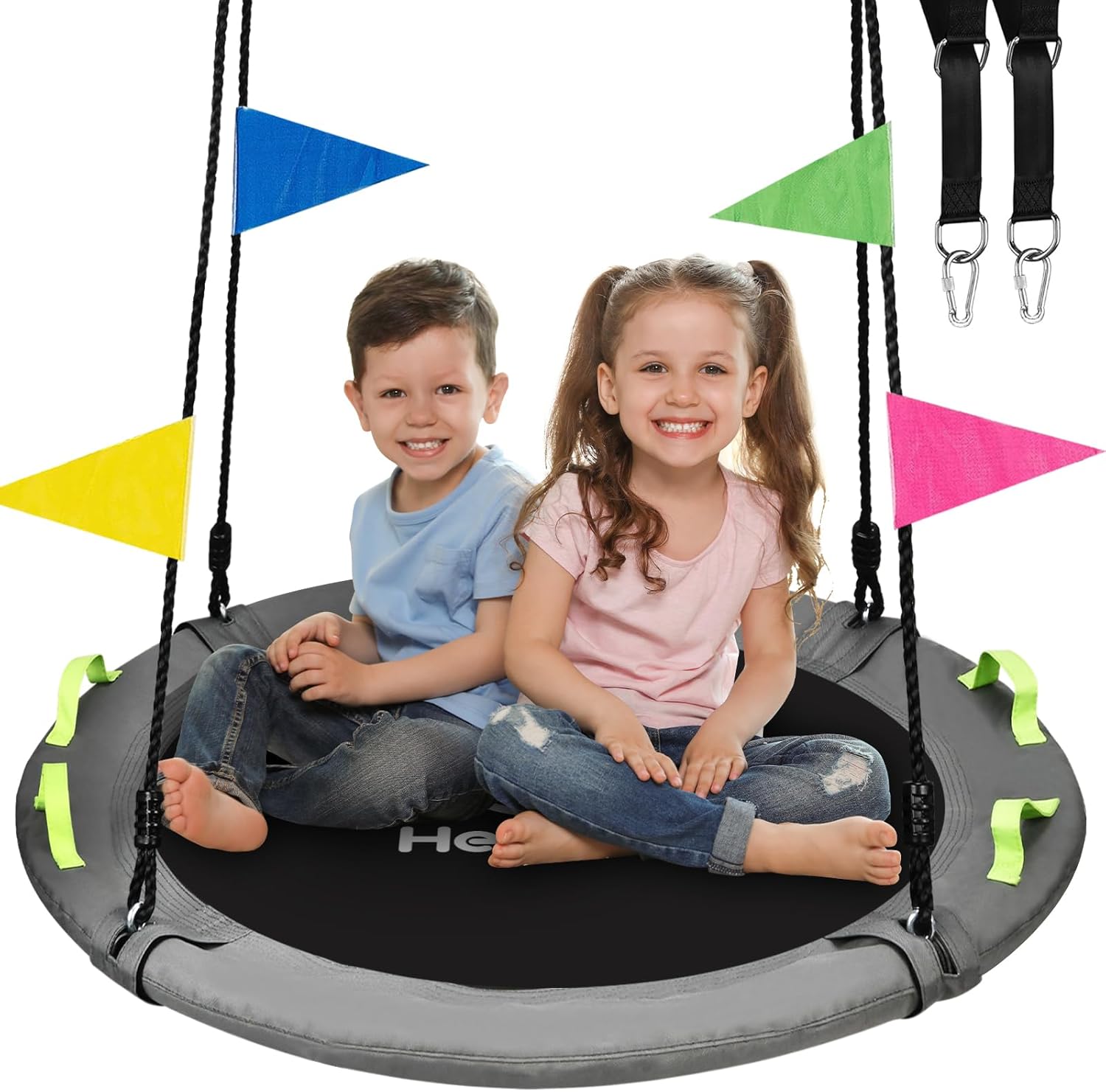 Thumbnail 6 de 48 inch Tree Swing (Larger Saucer Flying Swing) with Adjustable Hanging Straps, 900 lbs Capacity, Outdoor Playground — Green