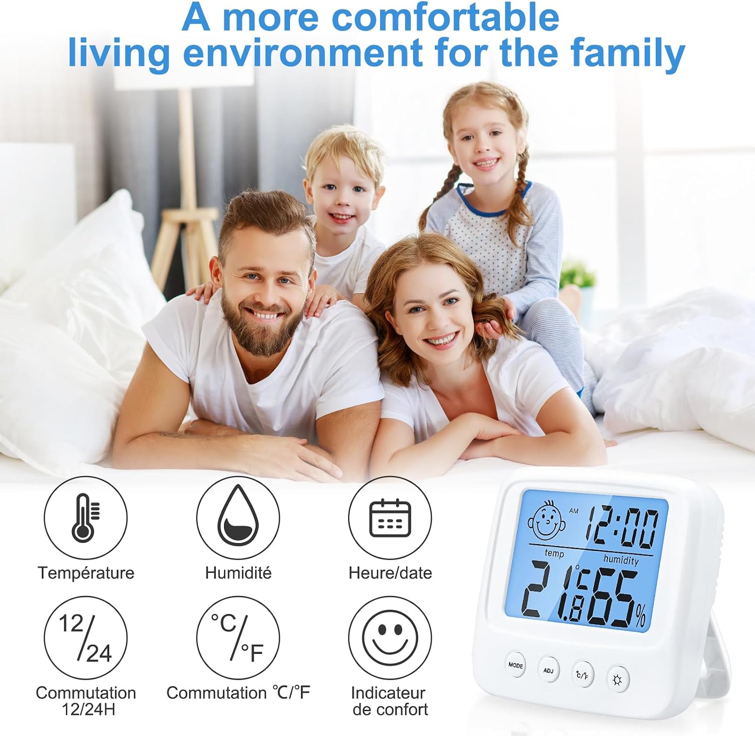 Thumbnail 6 de Vinabo High Accuracy Digital Thermometer Hygrometer (Indoor Desktop Monitor with Backlight Clock)