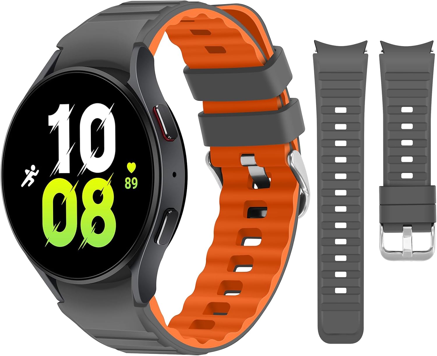 Detalle de Tasikar No Gap Bands for Samsung Galaxy Watch (40mm/44mm, 43mm/47mm, 45mm) – Soft Silicone Sport Strap in Grey-Orange