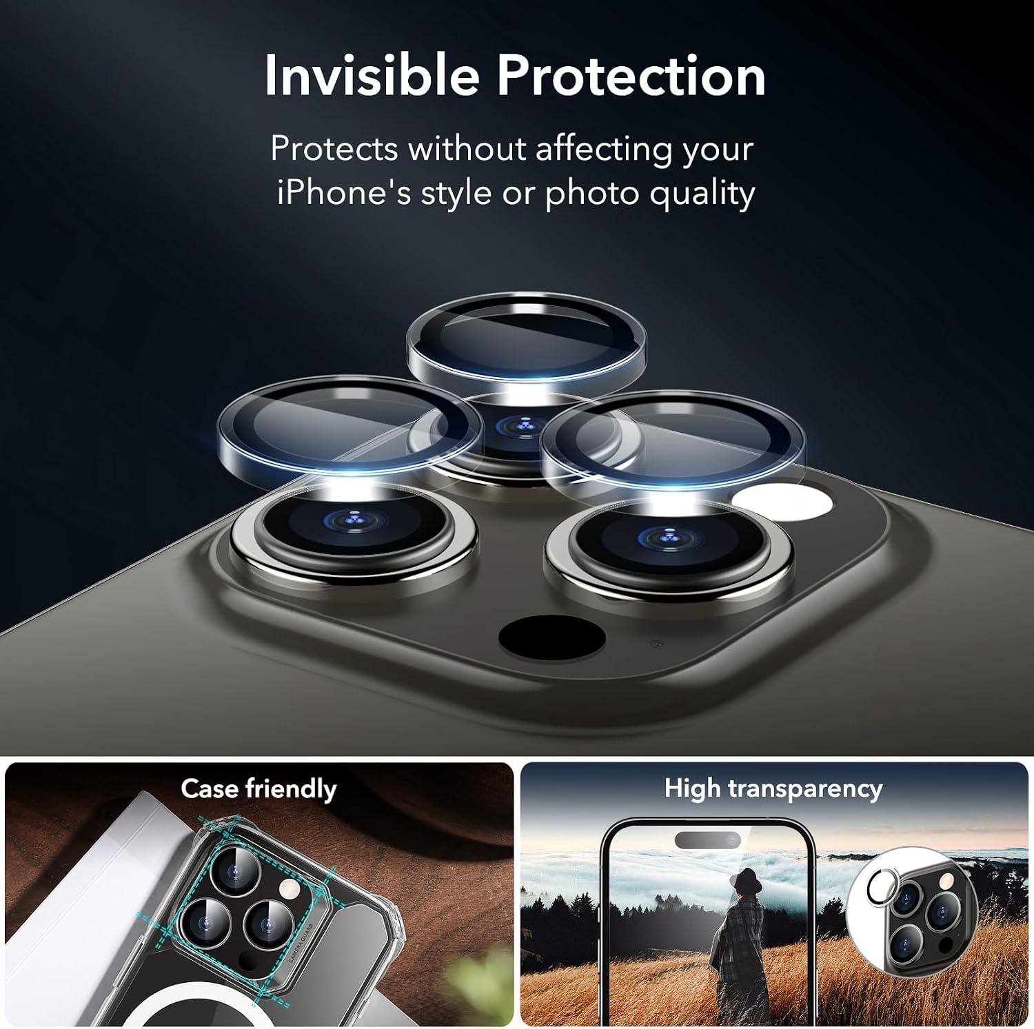 Thumbnail 3 de ESR Privacy Screen Protector for iPhone 15 Pro – 3 Pack anti-spy tempered glass with micro-curved edges