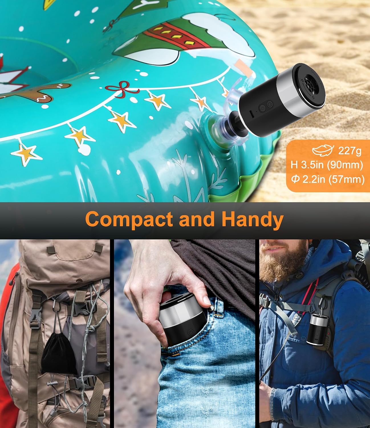Thumbnail 5 de Electric Pump for Inflatables by BEAUTYOVO: 3-in-1 Cordless Mini Pump with Light and Carry Bag