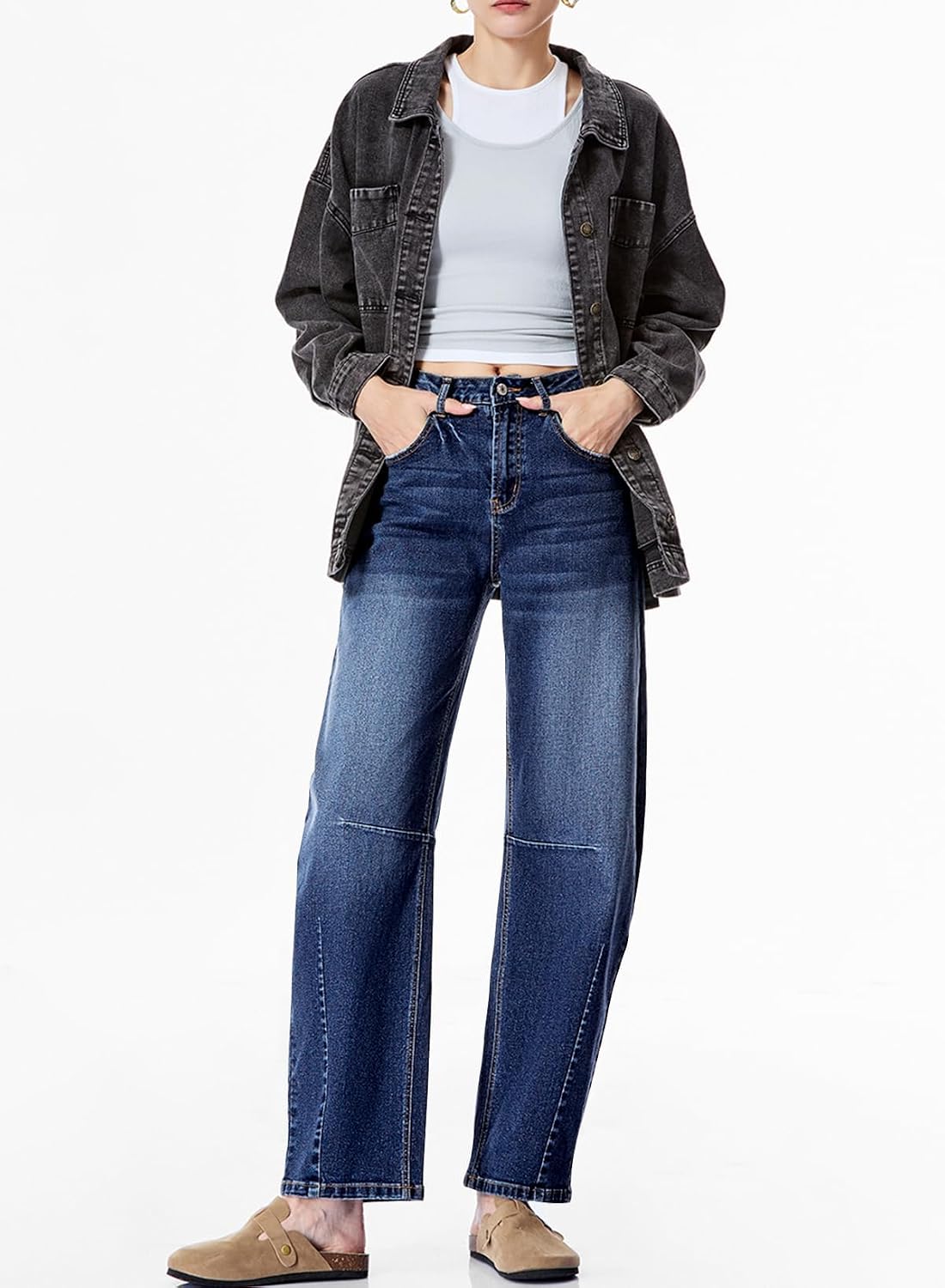Detalle de SIDEFEEL Women's Barrel Jeans, Mid-Rise Wide-Leg Vintage Denim