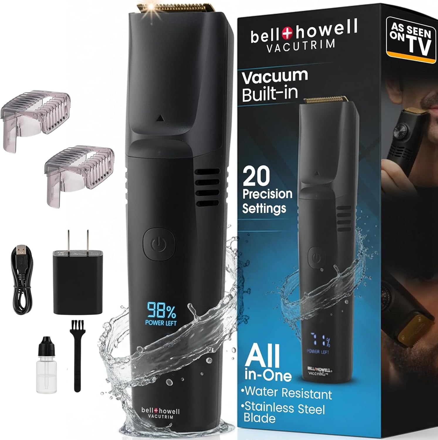 Detalle de Bell+Howell Vacutrim Deluxe Cordless Beard Trimmer with Built-in Vacuum (20 Trim Settings)