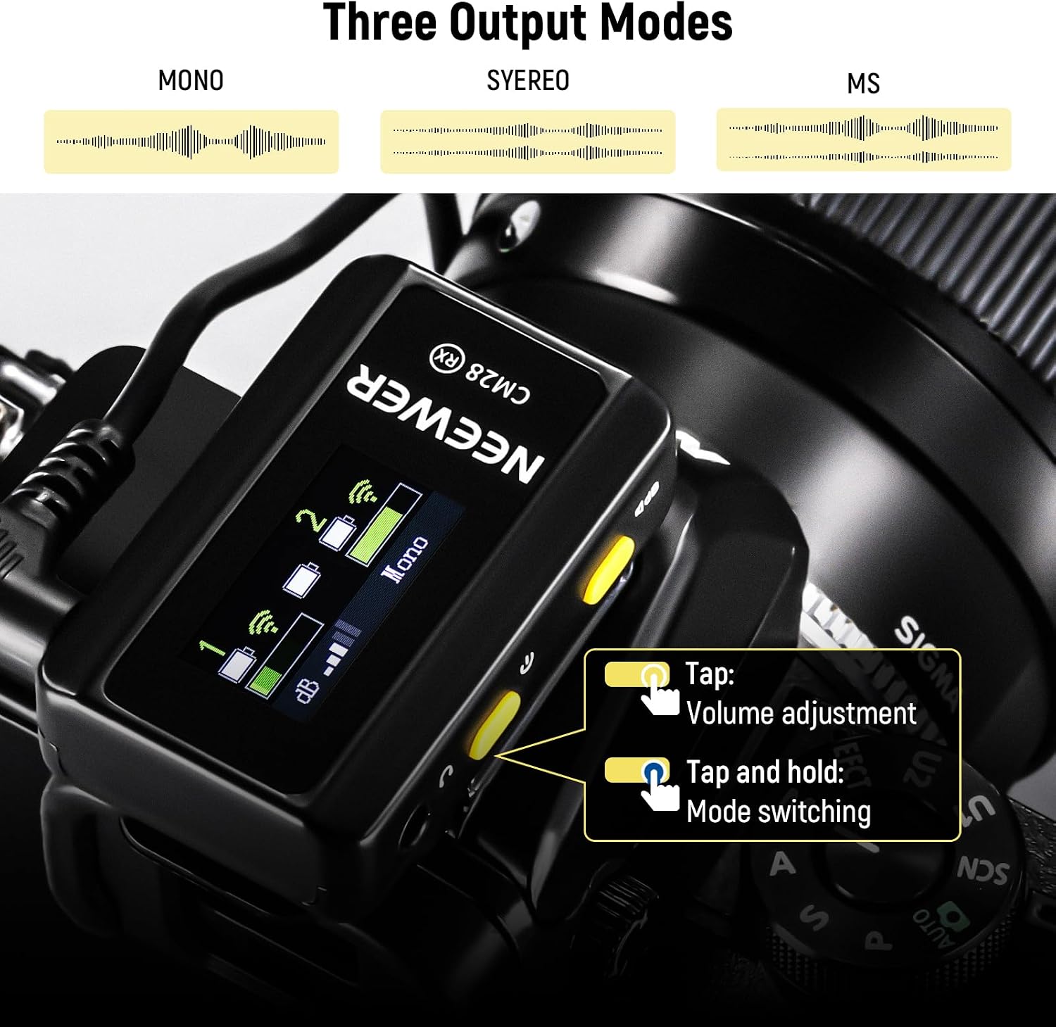Detalle 1 de NEEWER CM28 Wireless Lavalier Microphone with Dual Transmitters and 4GB Recording
