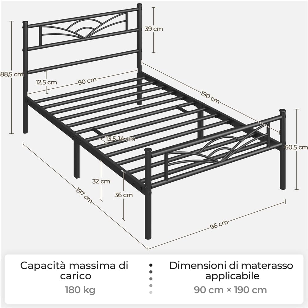 Detalle 2 de Yaheetech Struttura Letto Singolo 90x190 cm