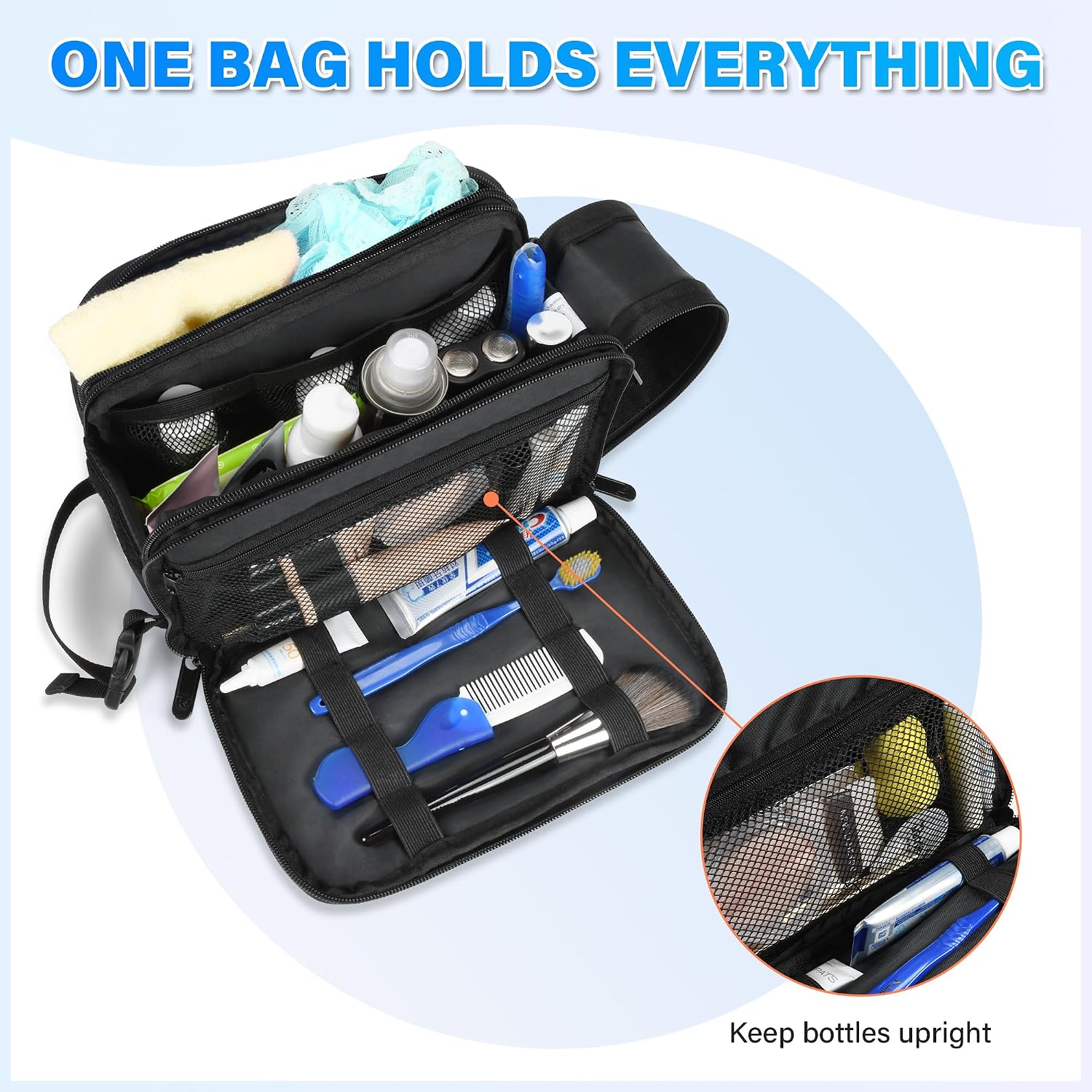 Thumbnail 2 de Kato Tirrinia Large Toiletry Bag for Men: Water-Resistant Travel Wash Bag in Black