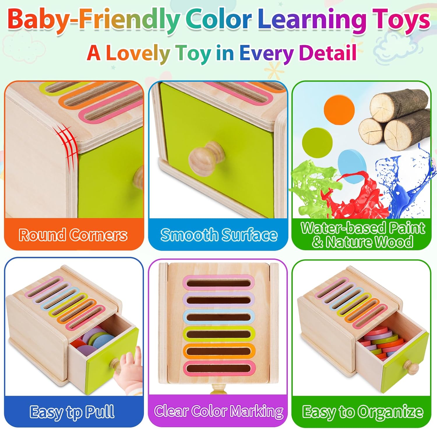 Thumbnail 2 de FCSONU Jouet Bebe 1–3 Ans : Jeu Montessori en bois avec tiroirs et pièces colorées