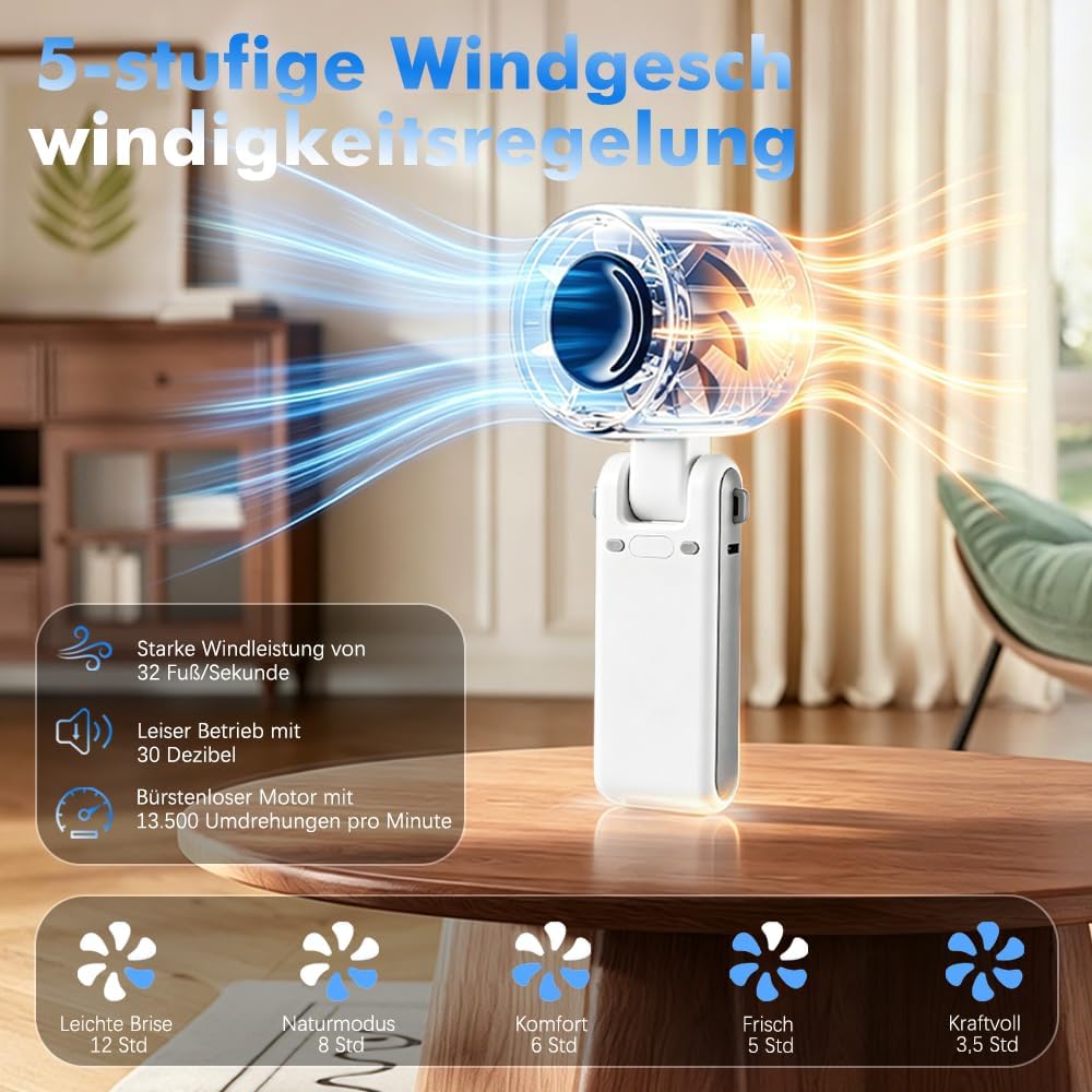 Thumbnail 2 de HOAMZ Handventilator – Tragbarer Mini Ventilator mit 5 Stufen, 3600 mAh Akku, USB-Aufladung