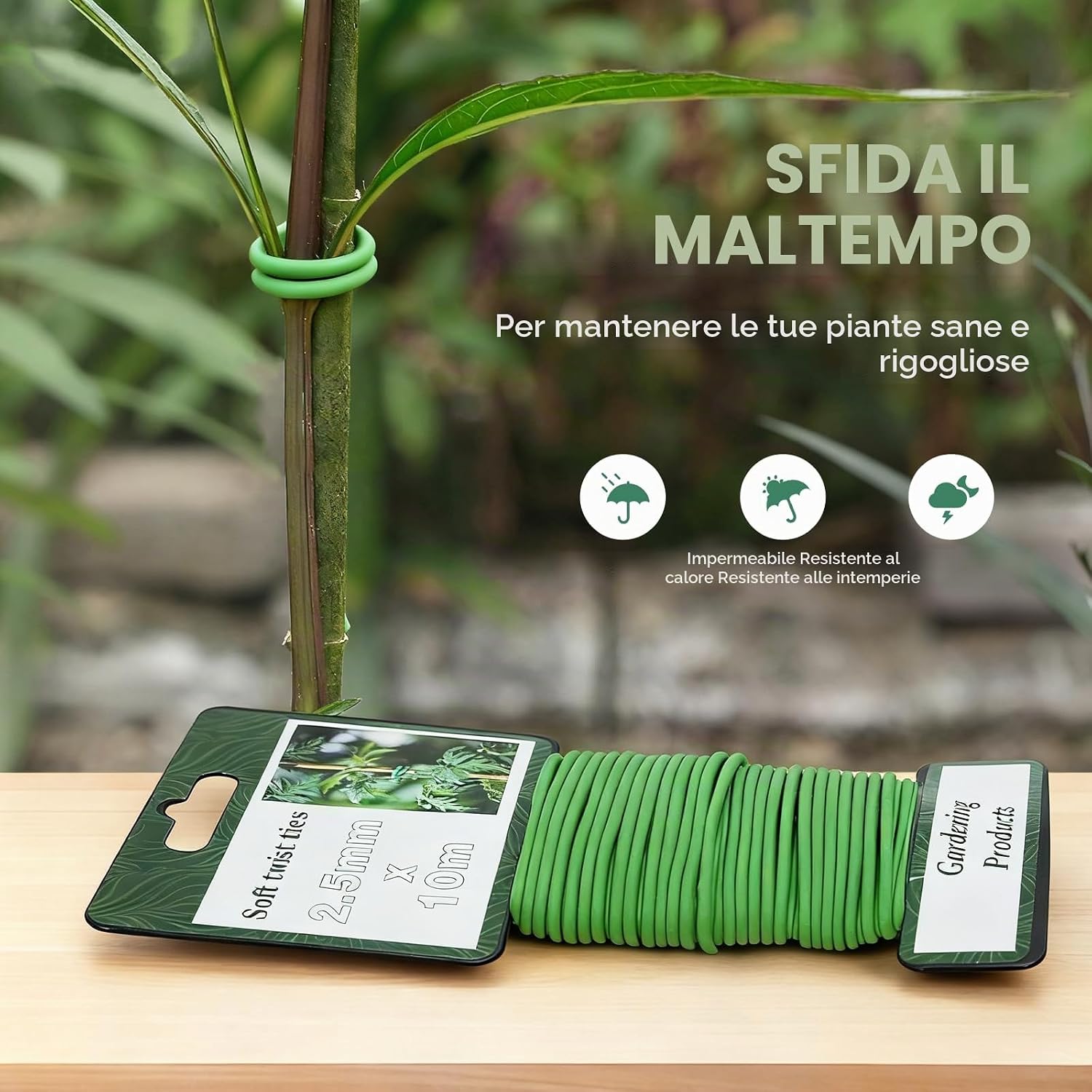 Detalle de Bamworld 10m Legacci Morbidi per Piante: legature TPR verdi riutilizzabili per pomodori e rampicanti