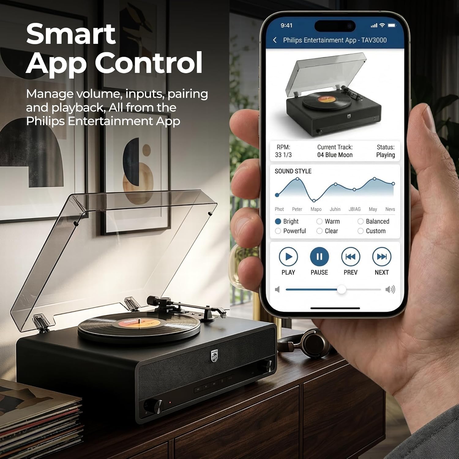 Thumbnail 6 de Philips All-in-One Bluetooth Turntable Record Player with Built-In Speakers (3-Speed, Audio-Technica Stylus)