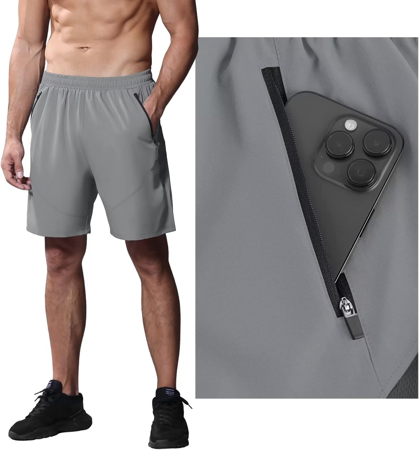 Thumbnail 1 de HMIYA pantaloncini running uomo leggeri con tasche con cerniera e banda riflettente