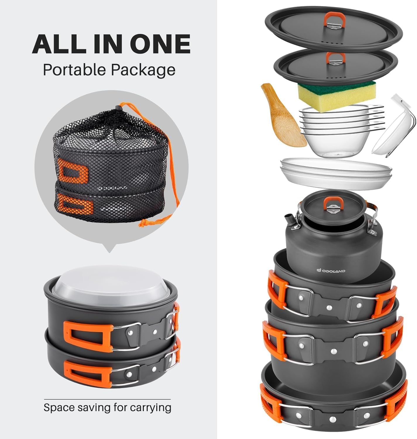 Detalle de Odoland Camping Cookware Set Review: Lightweight Non-Stick Kit for 4–6