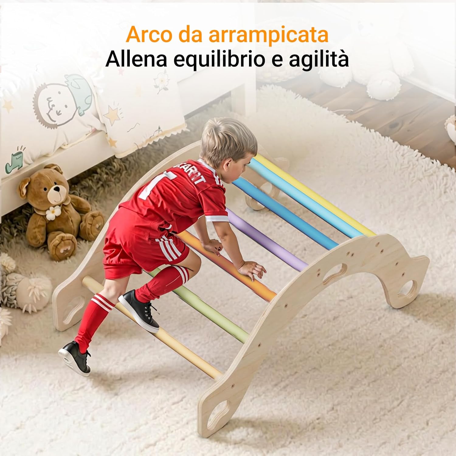 Thumbnail 6 de COSYLAND Arco Montessoriano in legno naturale 4 in 1 con cuscino – Arcobaleno Classico