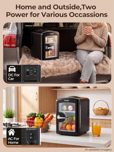 Thumbnail 3 de FOHERE Mini Frigo de Chambre 4L – Chaud/Froid, 12V/220V, 6 Canettes 335ml, Noir