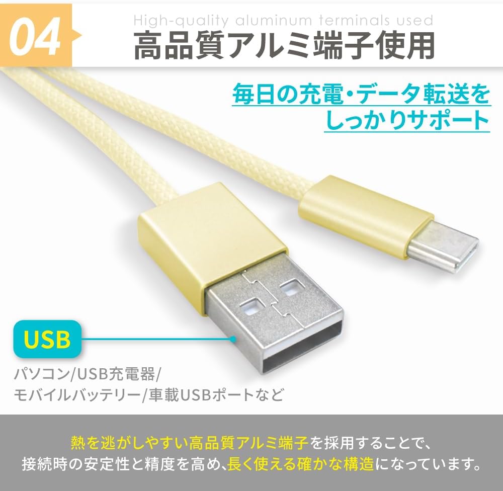 Detalle de shizukawill ACCEUSB1010YE USB Type-A to Type-Cケーブル 1.0m イエロー