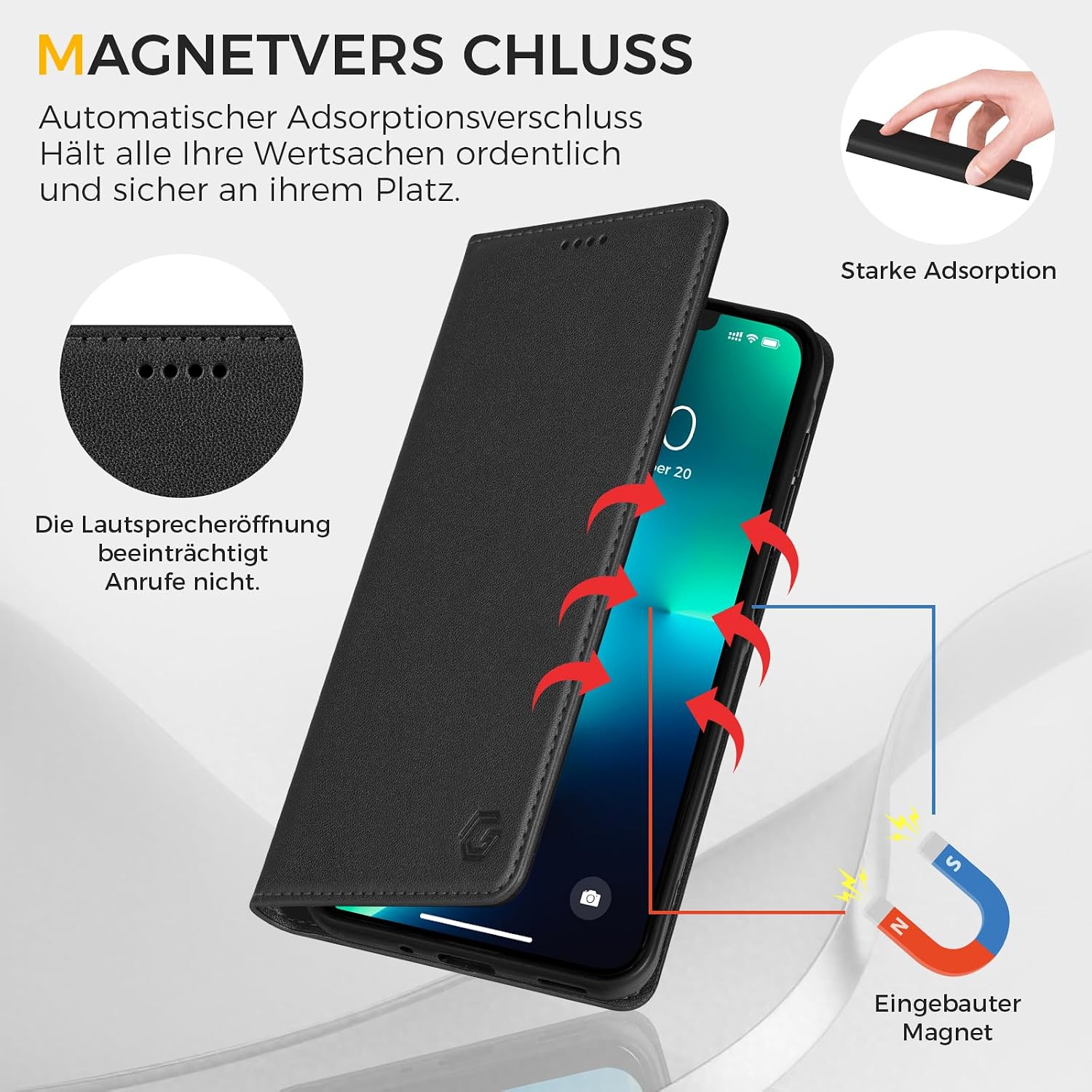 Detalle de Kirnntca Handyhülle für iPhone 13 Pro Max – Flip Case mit Kartenfach, Standfunktion und Magnetverschluß