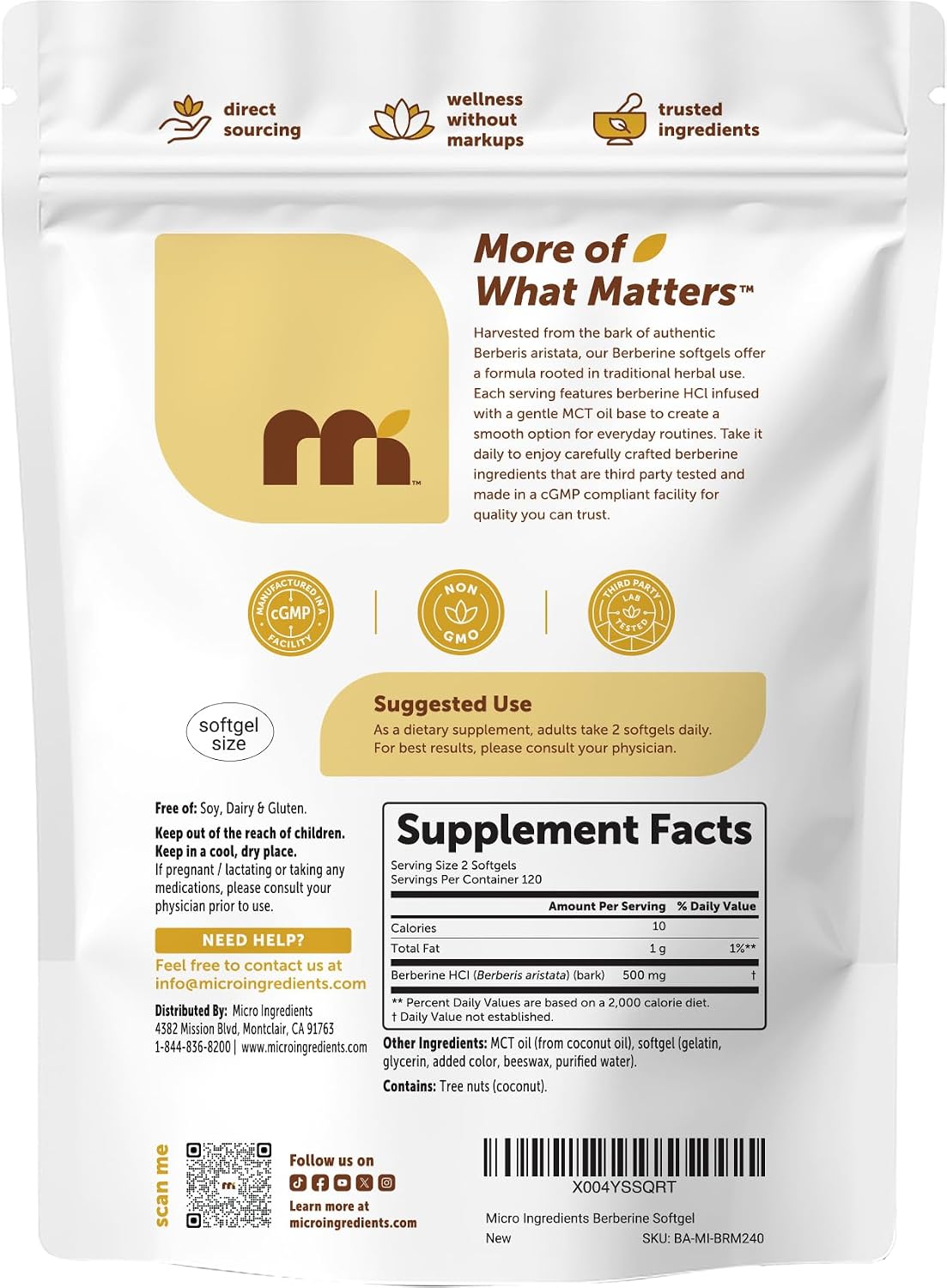 Detalle 2 de Micro Ingredients Berberine Softgels 500 mg