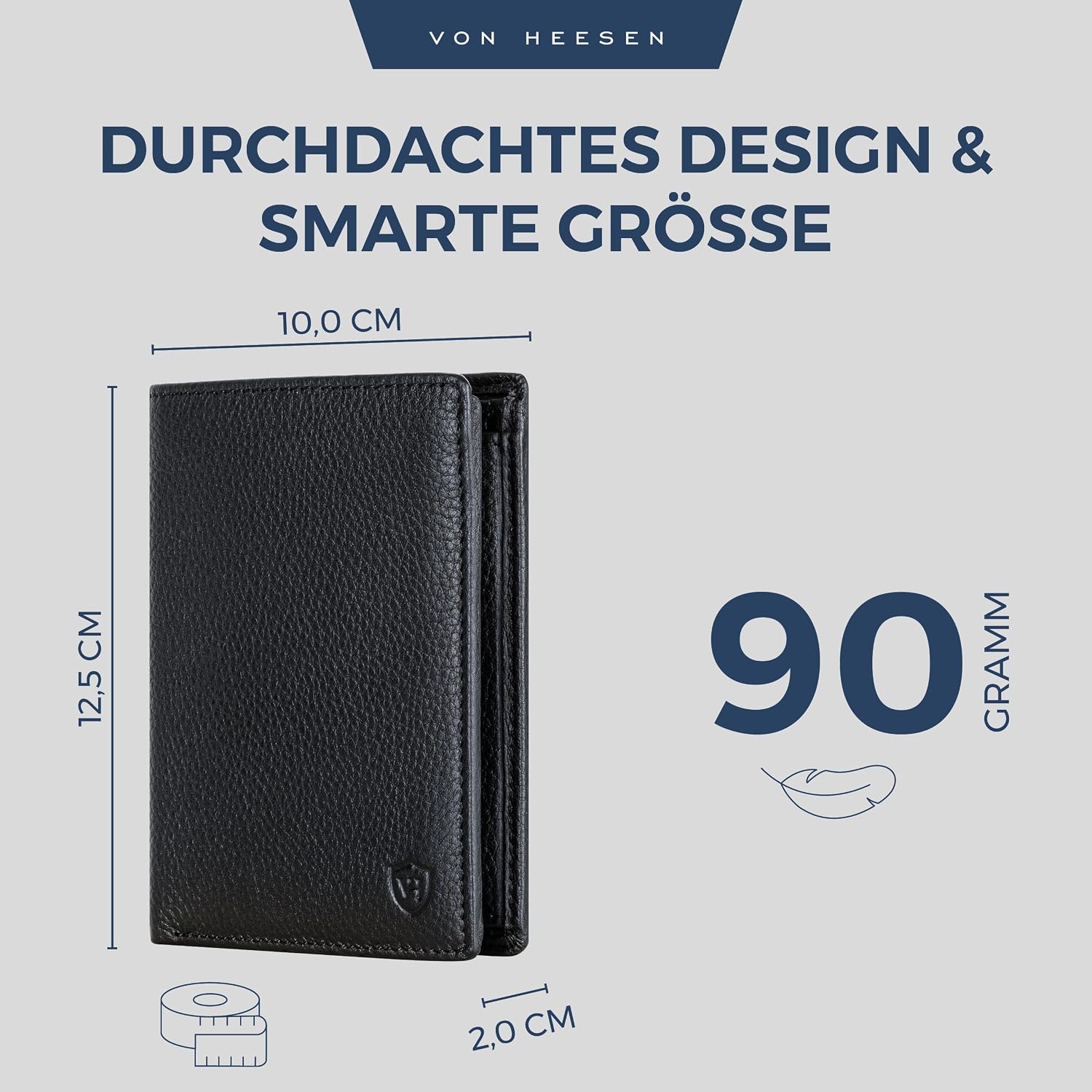 Detalle de VON HEESEN Leder-Geldbörse mit RFID-Schutz (Schwarz) – Portemonnaie für Damen & Herren