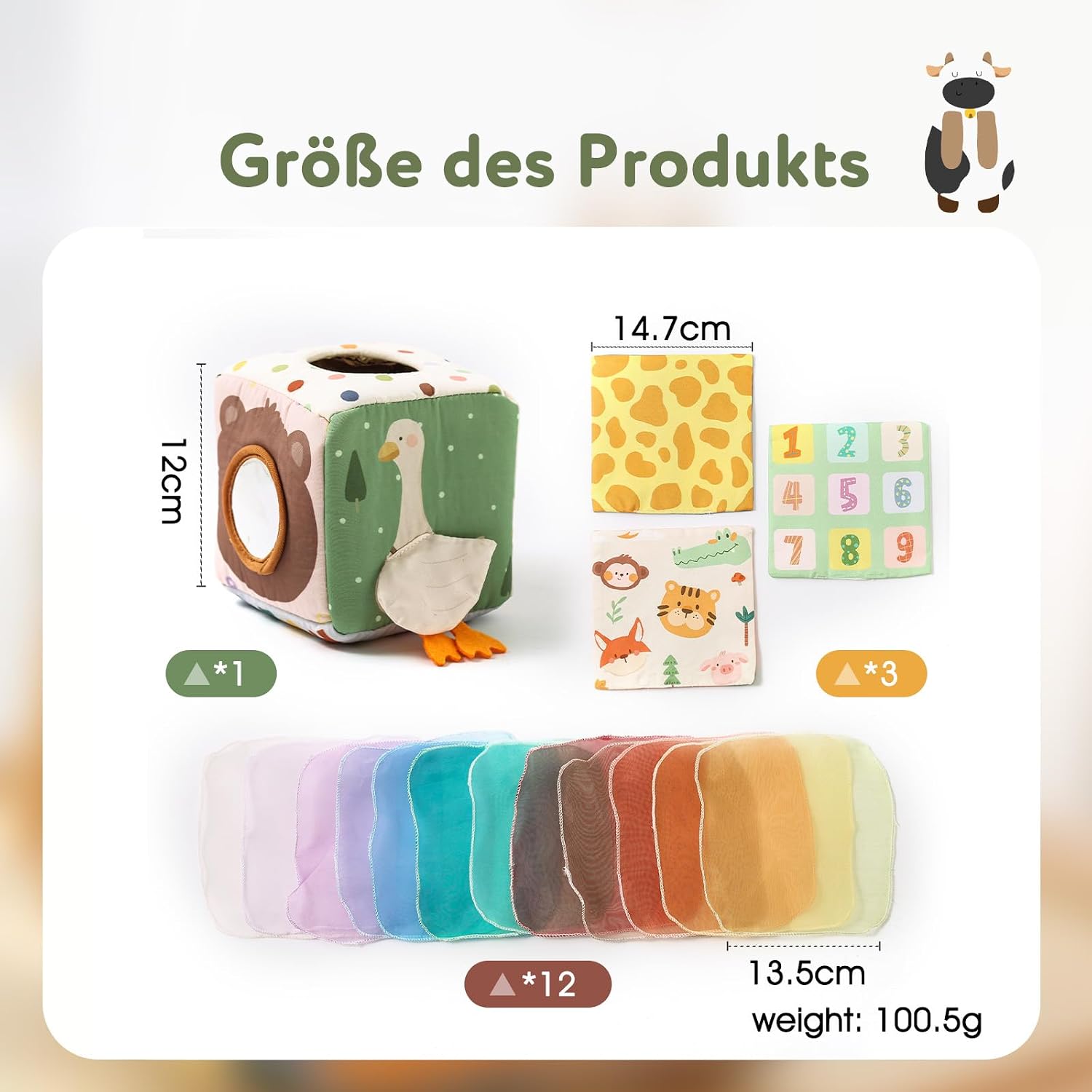 Thumbnail 5 de WOODEN TEETHER Tissue Box Montessori Motorikspielzeug mit Spiegel – Sensorik-Lernspiel für Babys (ca. 6–12 Monate)