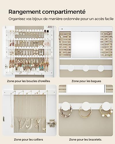 Thumbnail 8 de SONGMICS Armoire à Bijoux avec Miroir LED et Serrure – JJC026W01