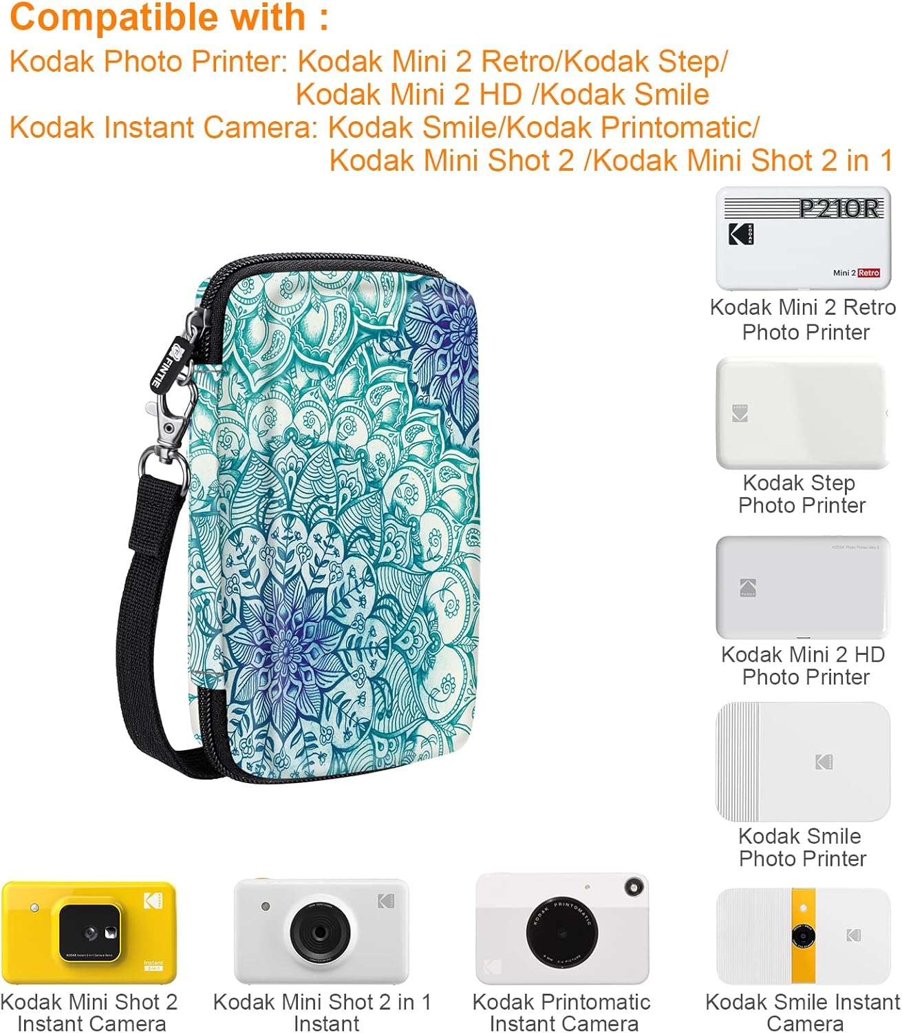 Thumbnail 1 de FINTIE Tasche für Kodak Fotodrucker – Hartschalen Tragetasche für Kodak Mini 2 / Step / HD / Smile / Printomatic (Smaragdblau)