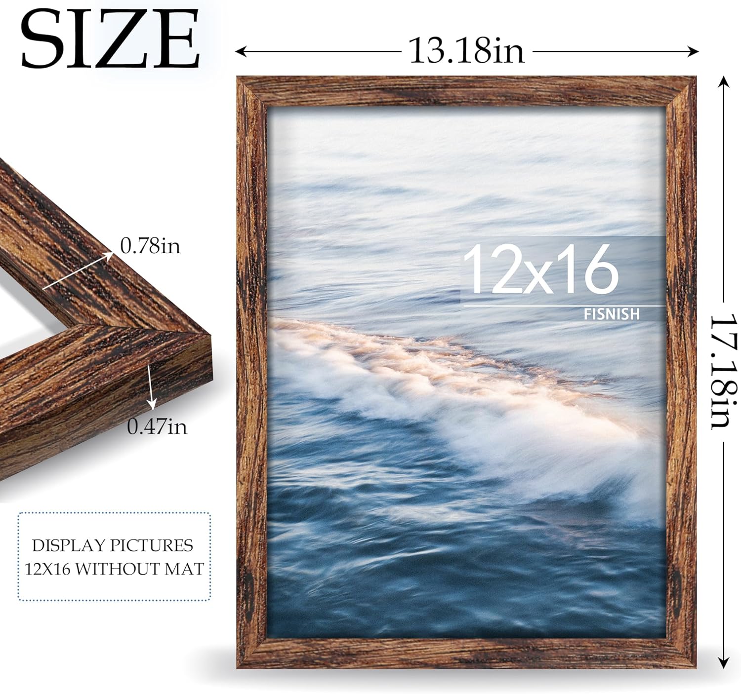 Thumbnail 2 de Fisnish 12x16 Brown Picture Frame – Classic Poster Frame for Horizontal or Vertical Wall Mounting (1 Pack)