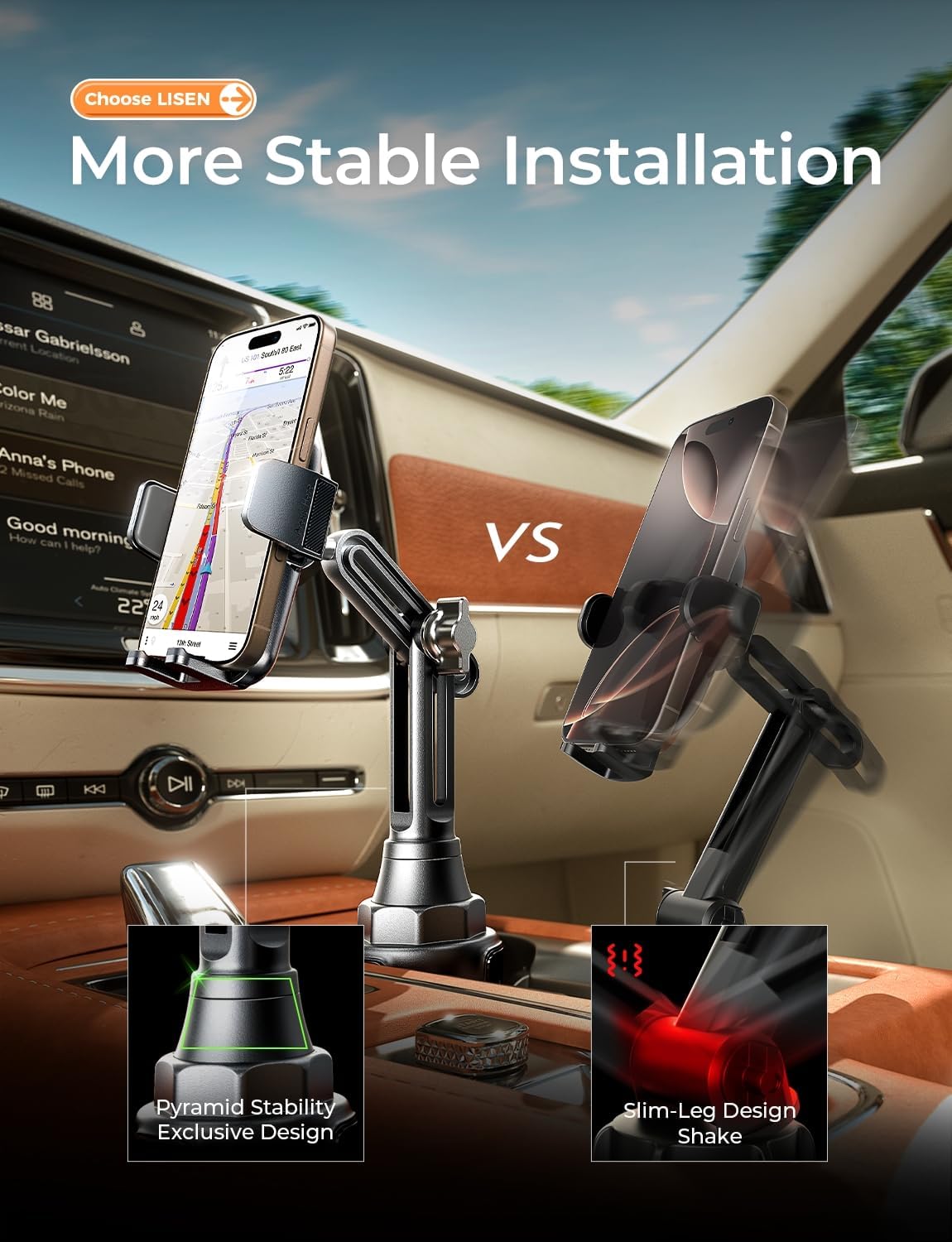 Detalle 2 de LISEN Upgraded Cup Holder Phone Mount 360°