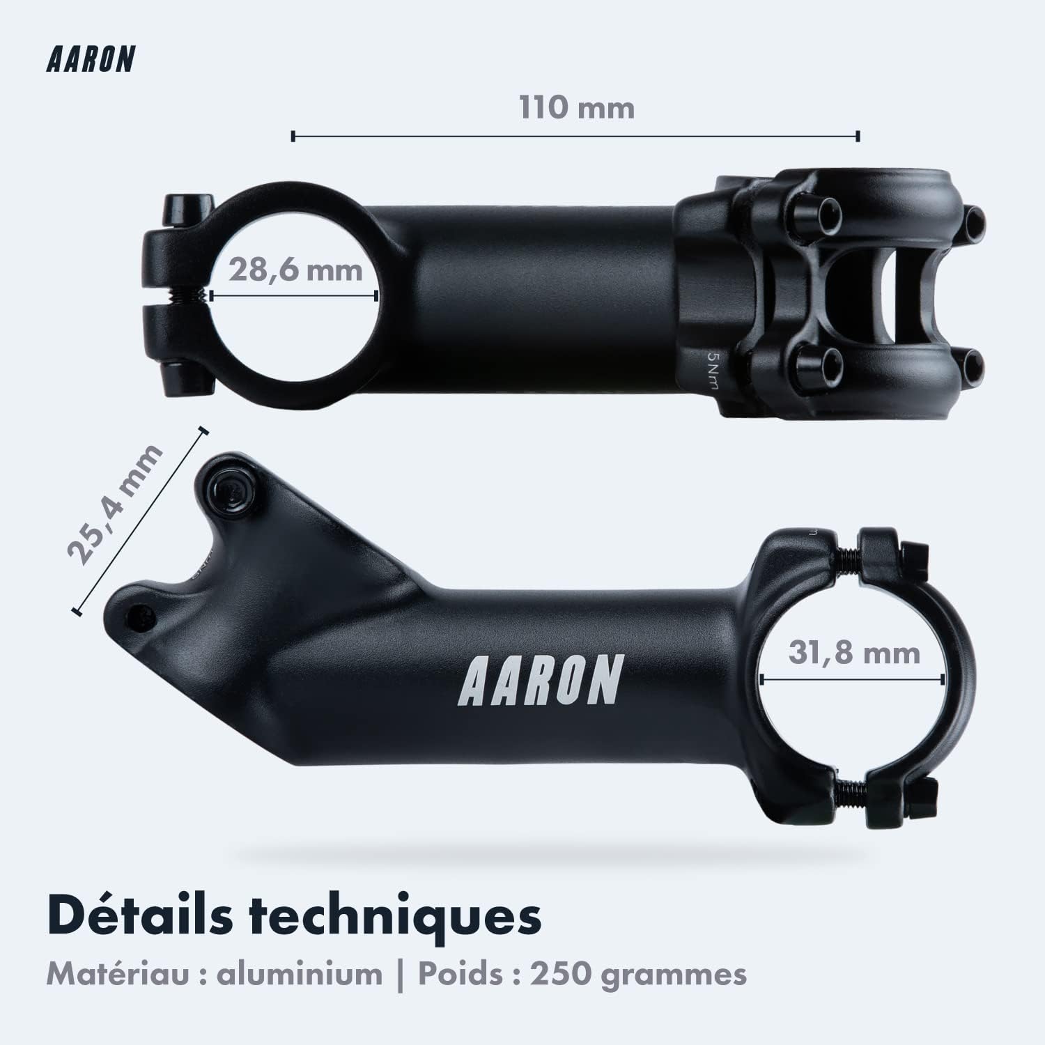 Detalle de Potence de guidon AARON Stem — potence en aluminium 110 mm avec angle de 35° pour une position assise ergonomique