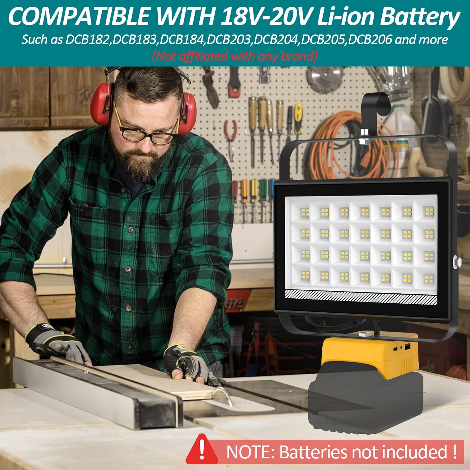 Detalle 2 de T-SUN Cordless 100W LED Work Light for Dewalt 18V 🔦