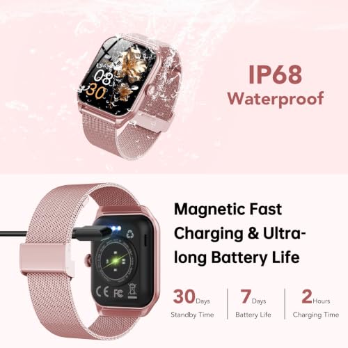 Detalle de Taopodo JX637 Damen-Smartwatch mit Telefonfunktion – 1,83 Zoll Touchscreen, 120+ Sportmodi, IP68 Rose
