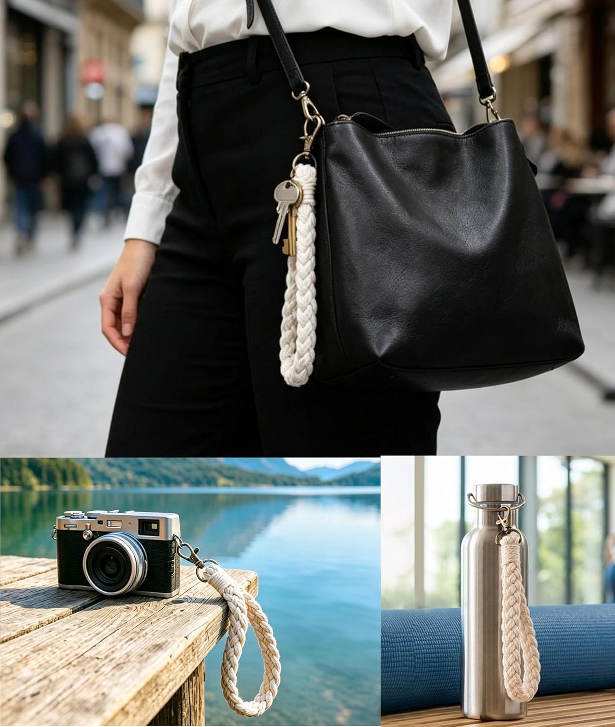 Detalle 2 de Artisoul Handykette Universal – Makramee Handband 2-in-1, kompatibel mit allen Smartphones