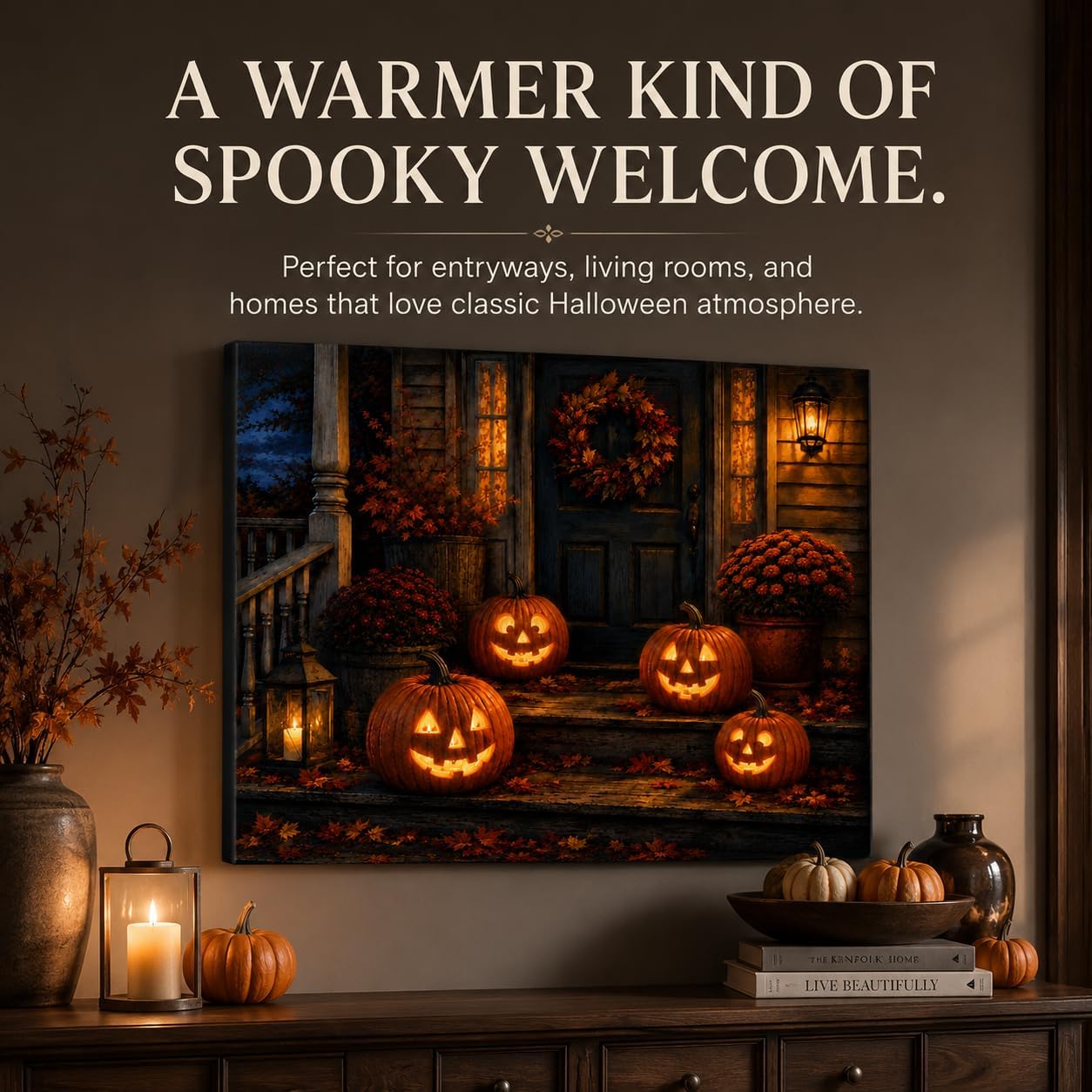 Detalle 2 de VYPEROCK Jack-o'-Lantern Porch Canvas Wall Art, 16 x 20-Inch Landscape