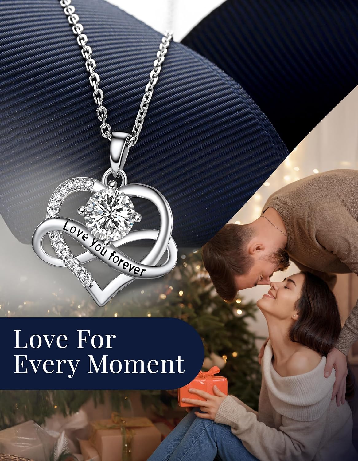 Thumbnail 3 de MomentWish Unendlichkeitszeichen Kette mit Moissanit (1 Karat) – Silber 925 Infinity Schmuck mit Herz