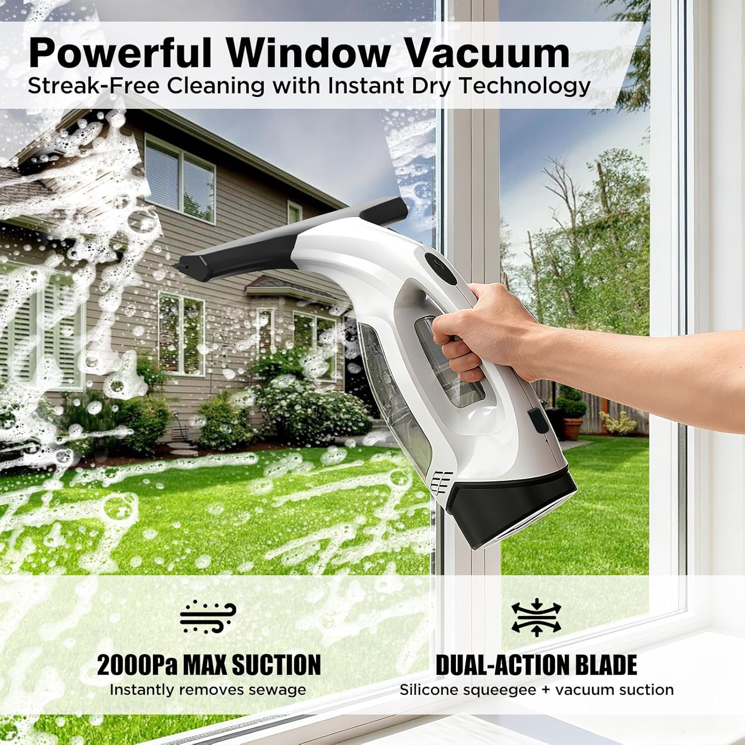Thumbnail 1 de ZRHI Cordless Window Vacuum Squeegee with 2000Pa suction, 2200mAh battery, and 150mL Tank — 280mm Wide Blade