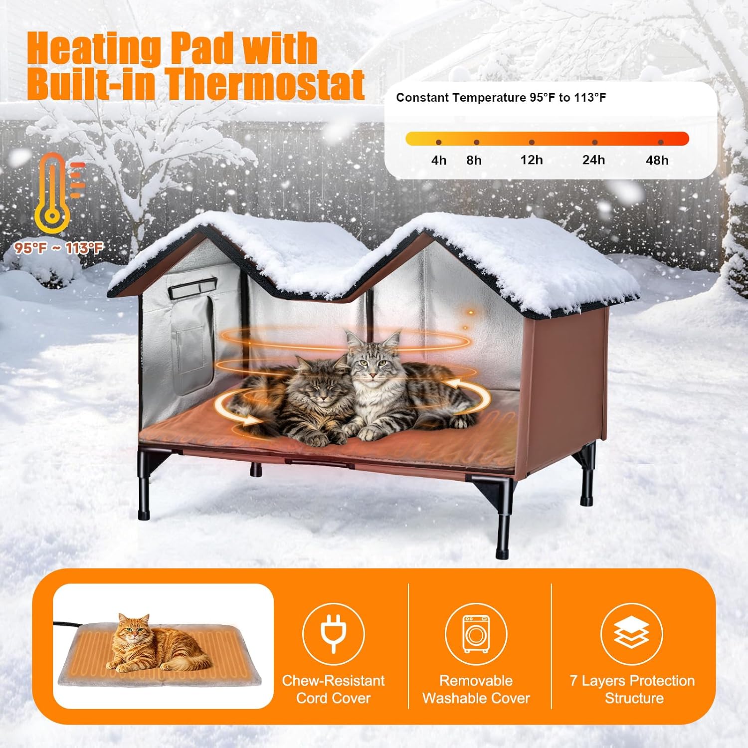 Detalle 2 de GUZROK GA7413 Heated Outdoor Cat House, Insulated 1500 GSM Body, 2 Doors