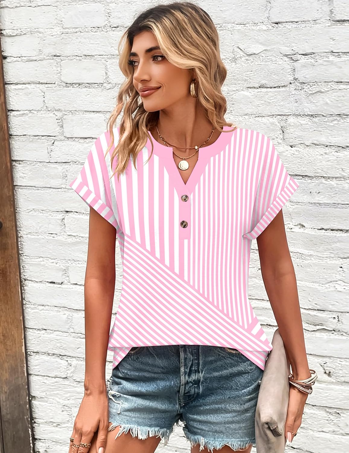 Thumbnail 1 de Zeagoo Women Summer Short Sleeve V-Neck Dressy Casual Work Blouse