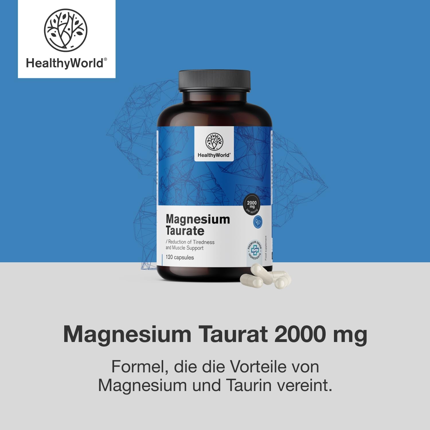 Thumbnail 3 de HealthyWorld Magnesium Taurat 2000 mg – Pflanzliche Kapseln, 120 Stück