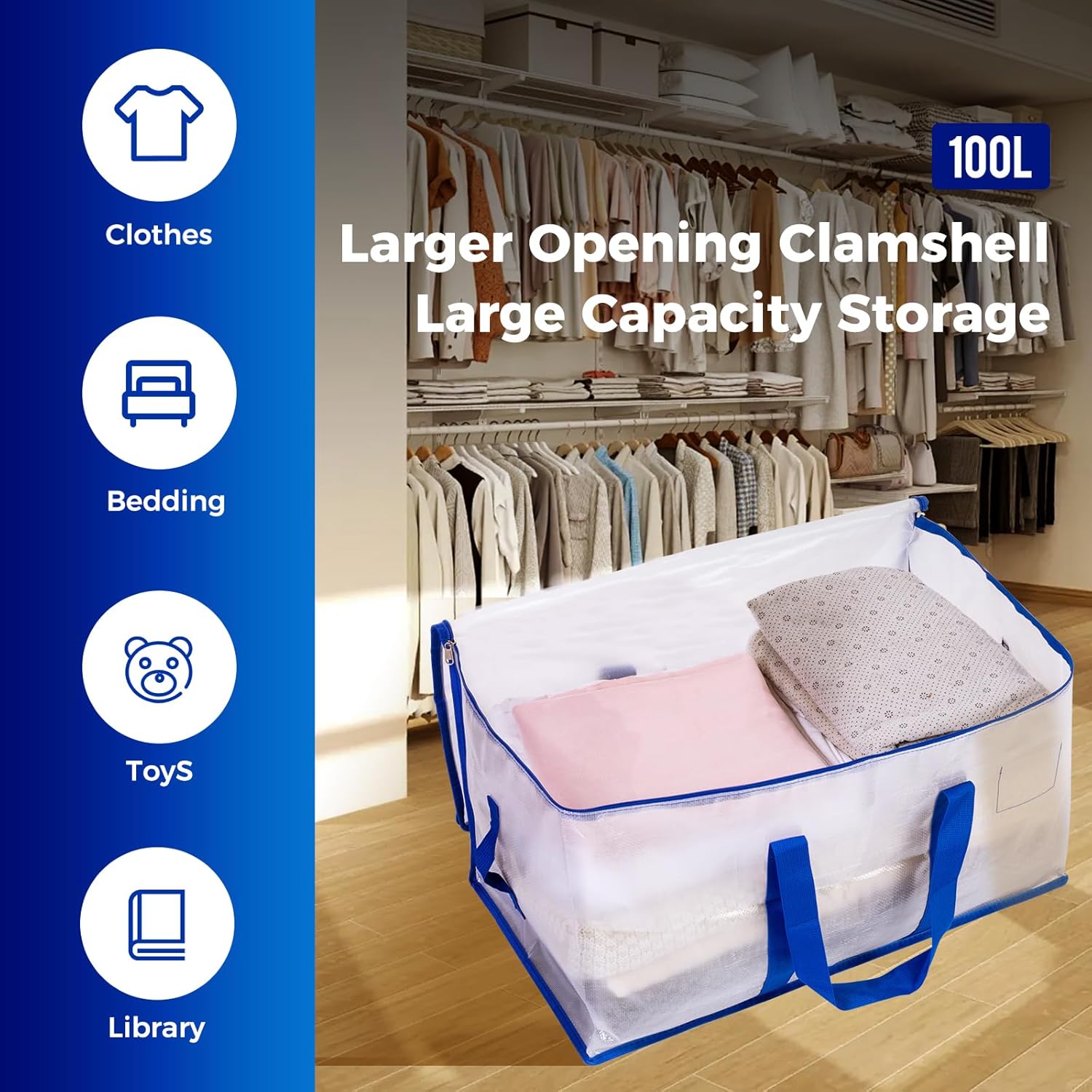 Detalle de ZFWDSY 105 L Moving Bags (8-Pack): Clear, Reusable Storage Totes with Zipper & Handles