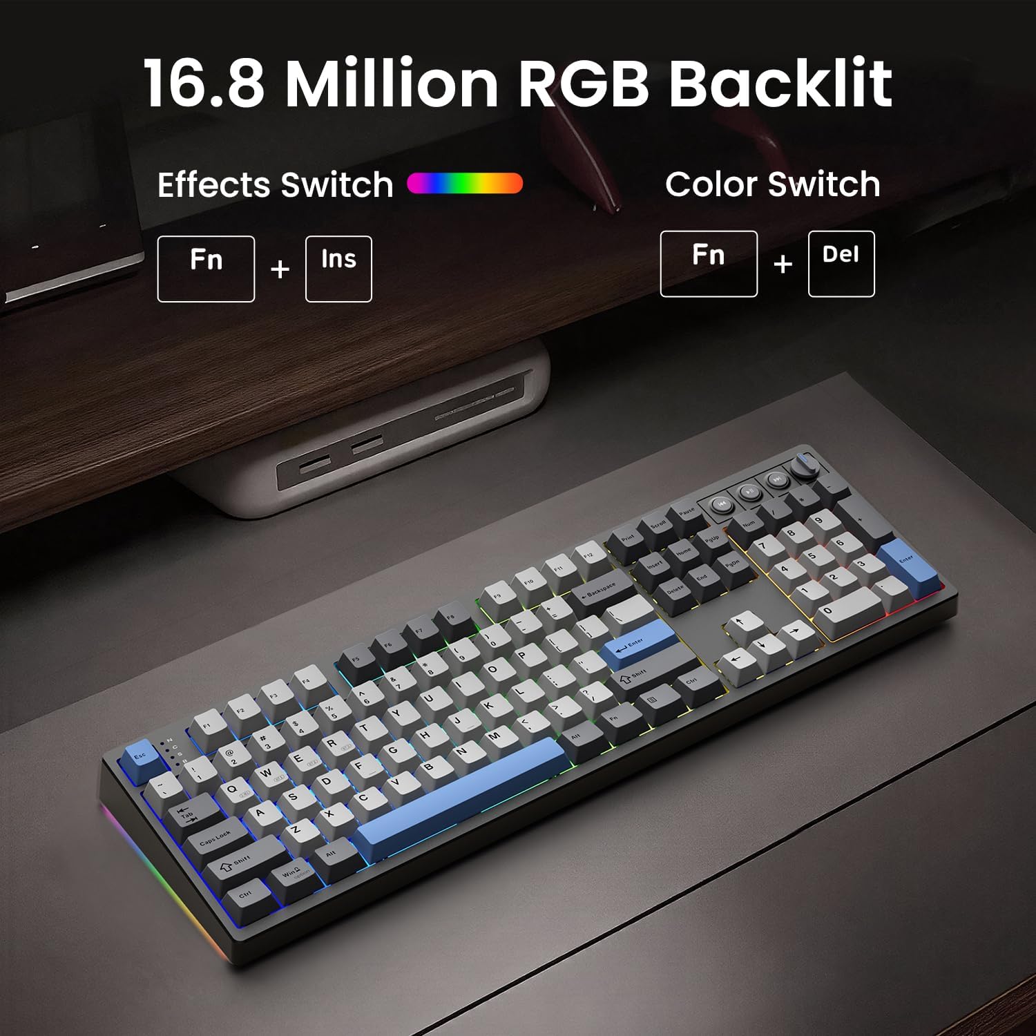 Detalle 2 de Kisnt KN104 Wireless Mechanical Keyboard: Full-Size with Knob, Tri-Mode Connectivity, and Hot-Swappable Linear Switches