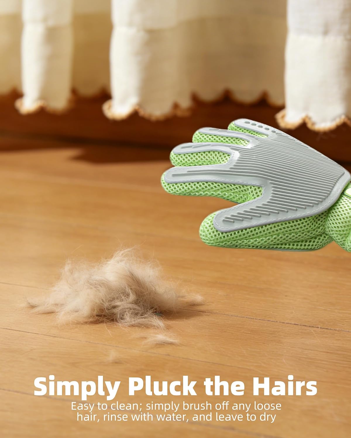 Detalle de ETIALURE 2 in 1 Pet Hair Removal Glove (Green) for grooming, bathing and gentle de-shedding