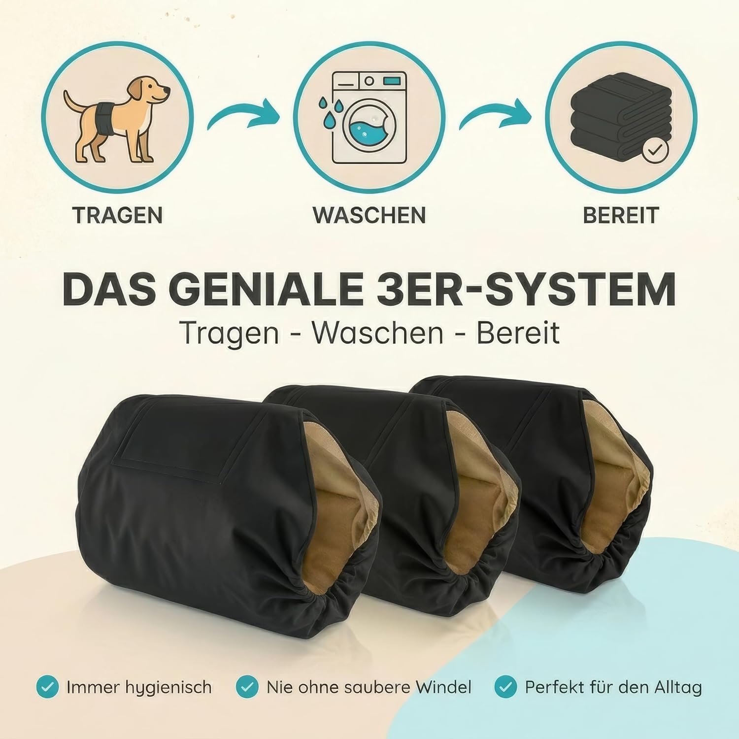 Thumbnail 6 de HUND IST KÖNIG Hundewindeln für Rüden (3er-Pack) – waschbare Inkontinenz-Windeln mit saugstarken Einlagen