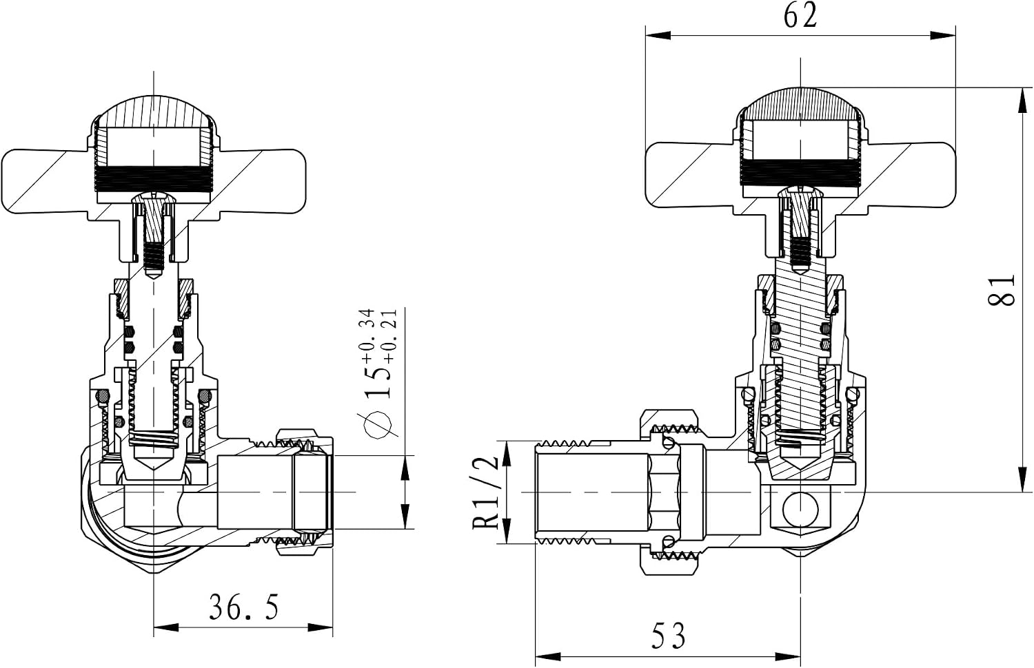 Thumbnail 2 de VANCOCO 1/2"×15mm Anthracite Traditional Radiator Valve (Pair) with Cross Handwheel