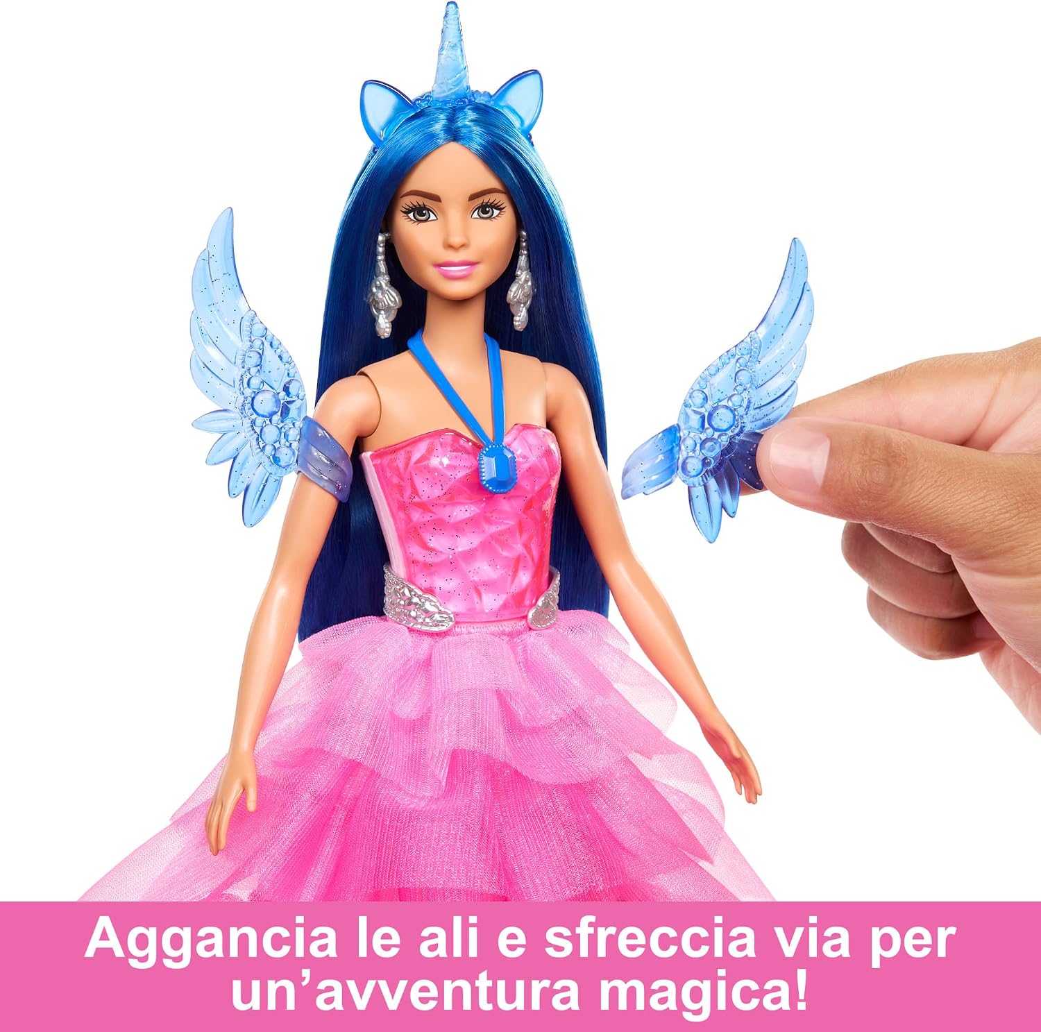 Detalle de Barbie Unicorno - Barbie Unicorno celebrativa 65° anniversario, bambola rosa con ali e accessori inclusi